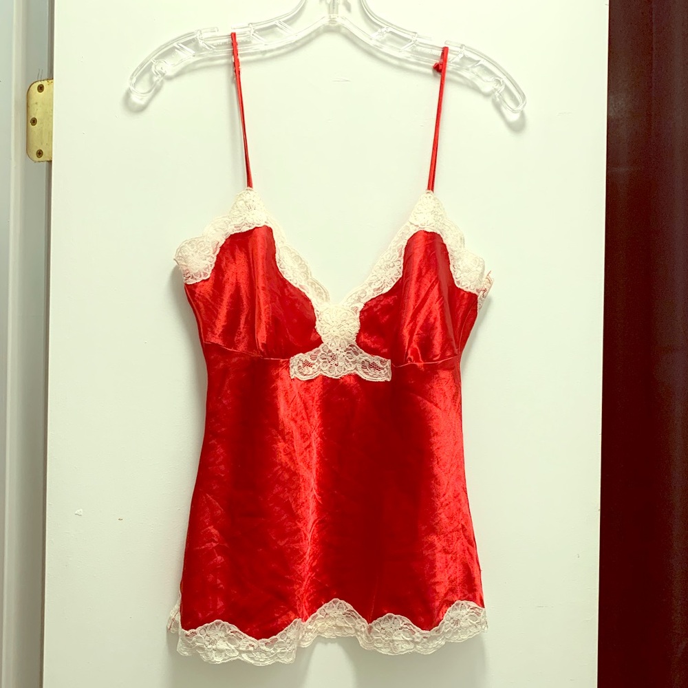 Red & White Lacy Silky Tank